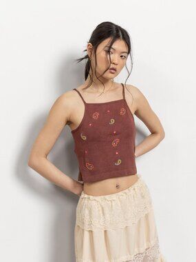 Embroidered HALTER TOP Backless Vintage 2000s / Medium